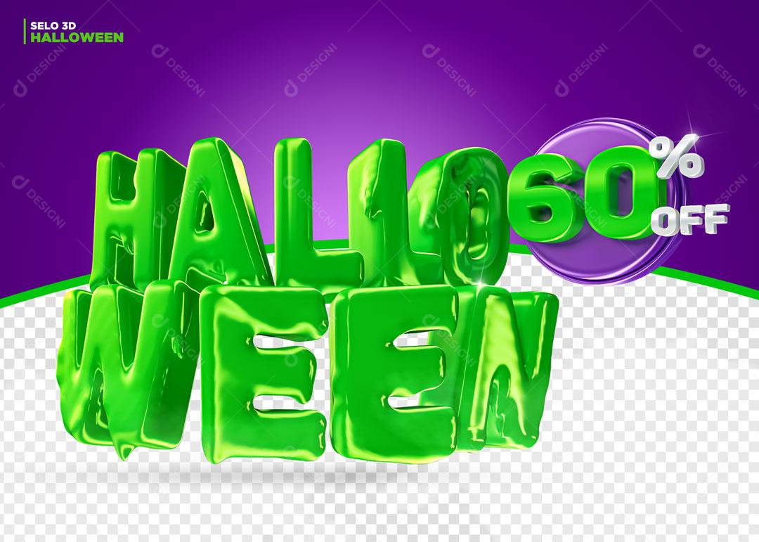 Halloween 60% Off Selo 3D Para Composição PSD