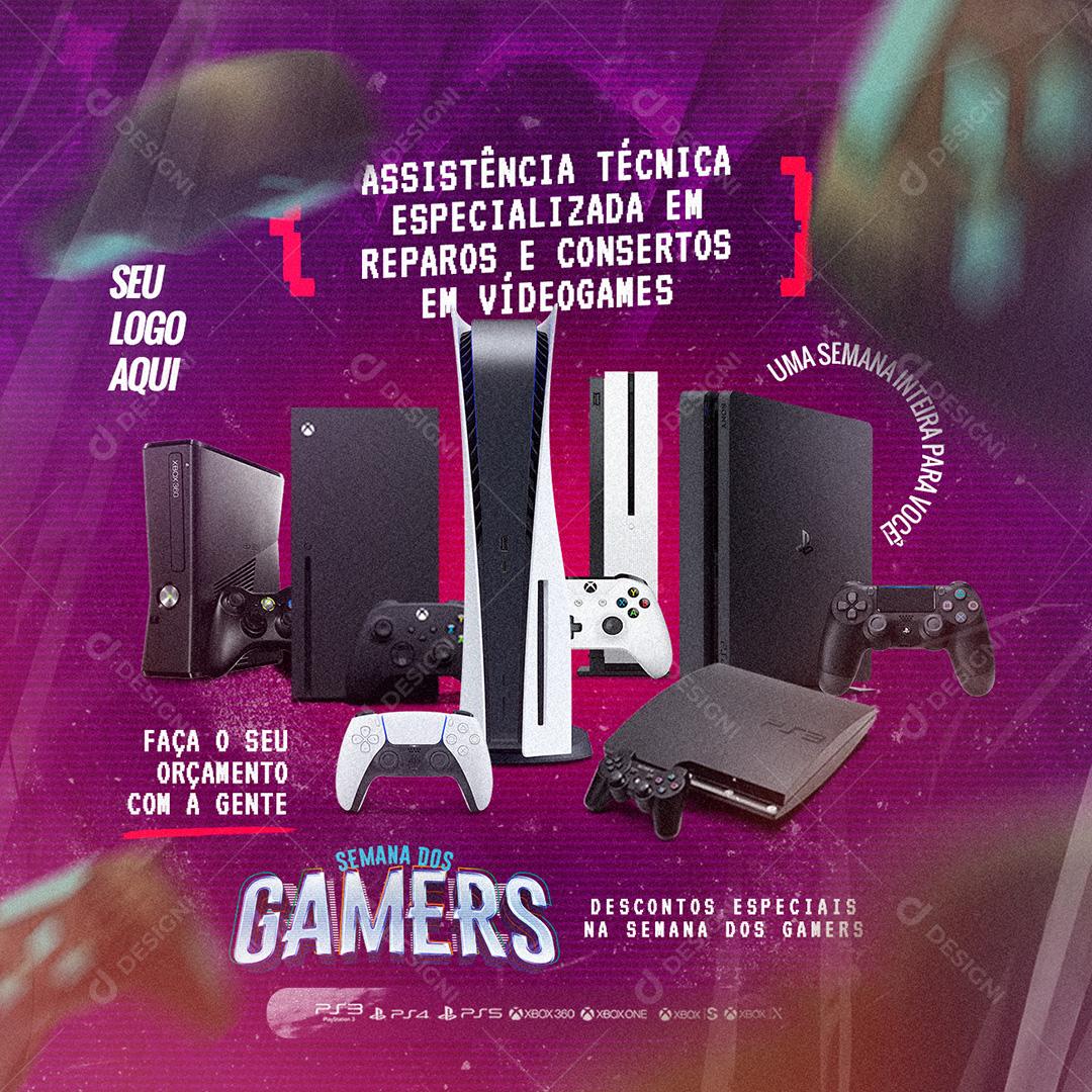 Semana dos Gamers Assistência Técnica Reparos e Consertos em Videogames Social Media PSD Editável