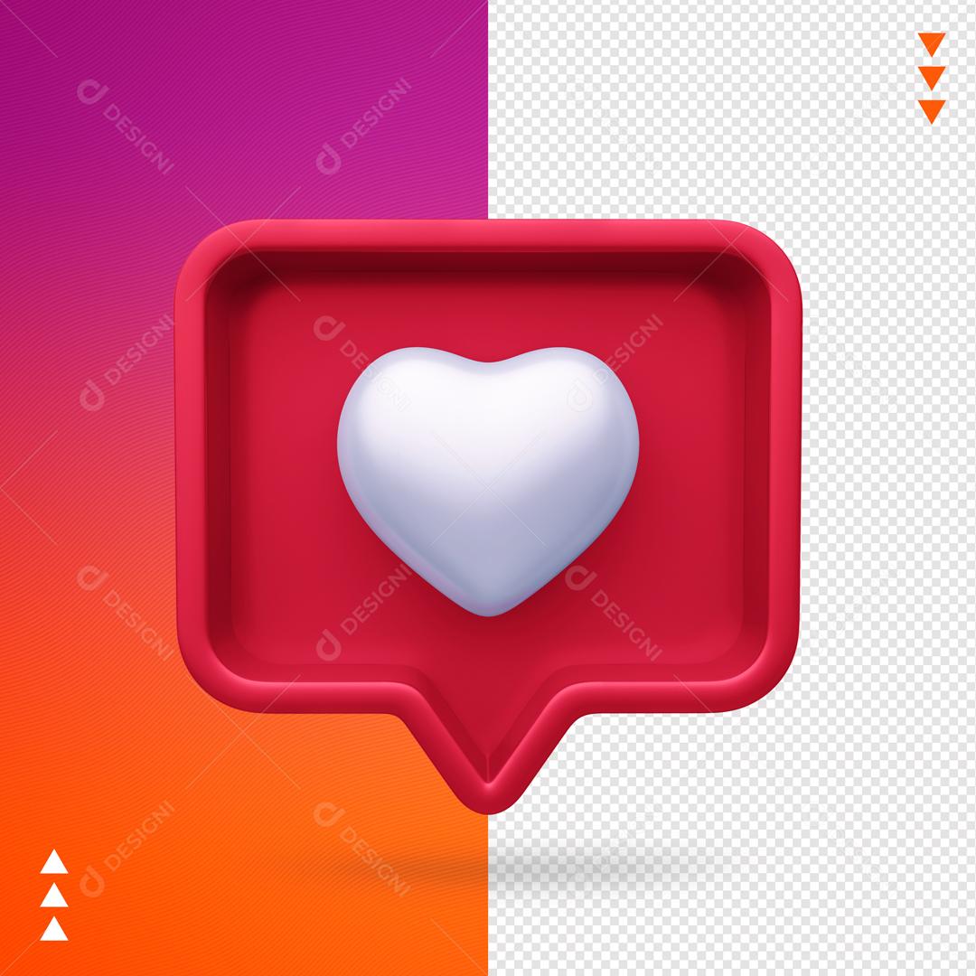 Elemento 3D para Composição Like Instagram PNG Transparente Sem Fundo