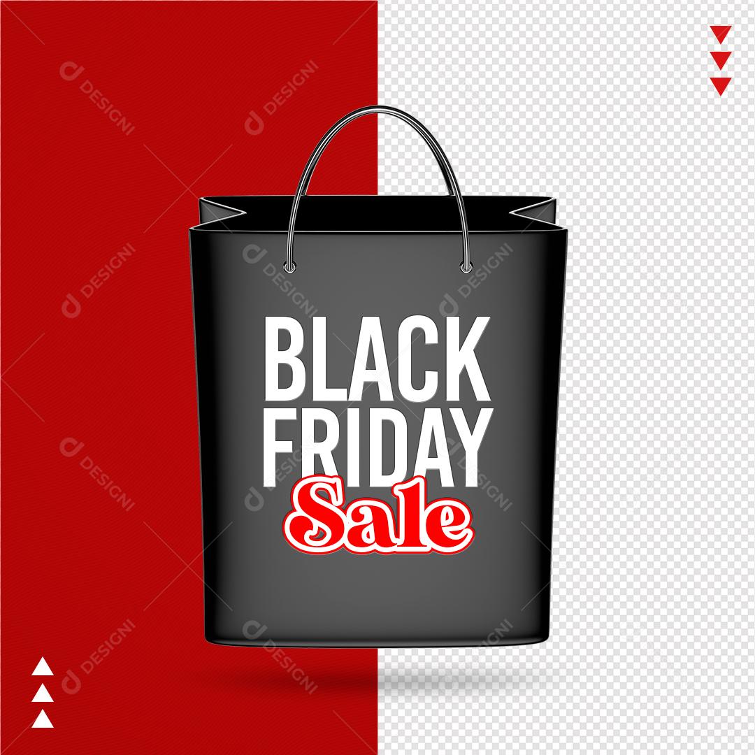 Elemento 3D Sacola Preta Black Friday PNG Transparente Sem Fundo