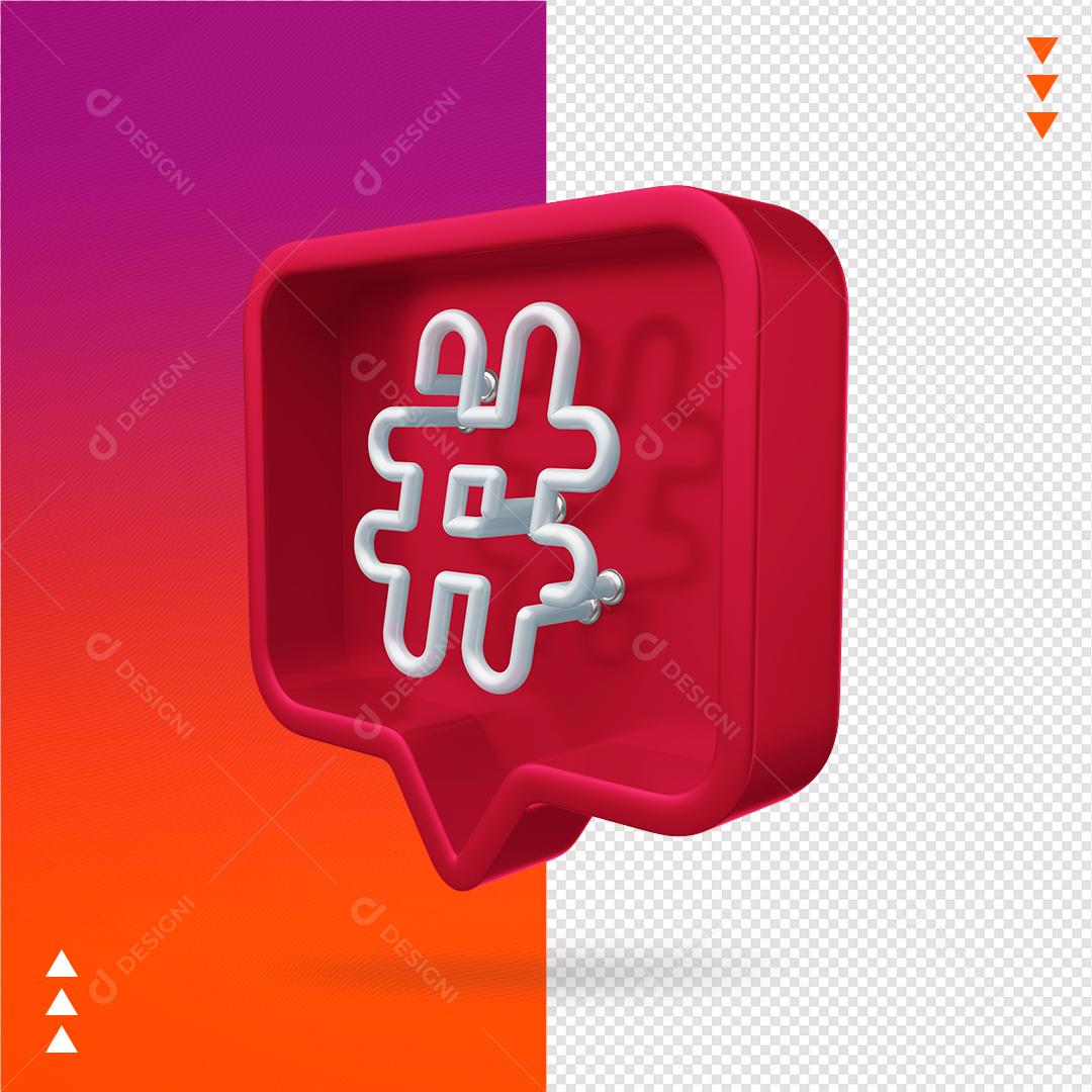 Elemento 3D para Composição Hashtag Instagram PNG Transparente Sem Fundo
