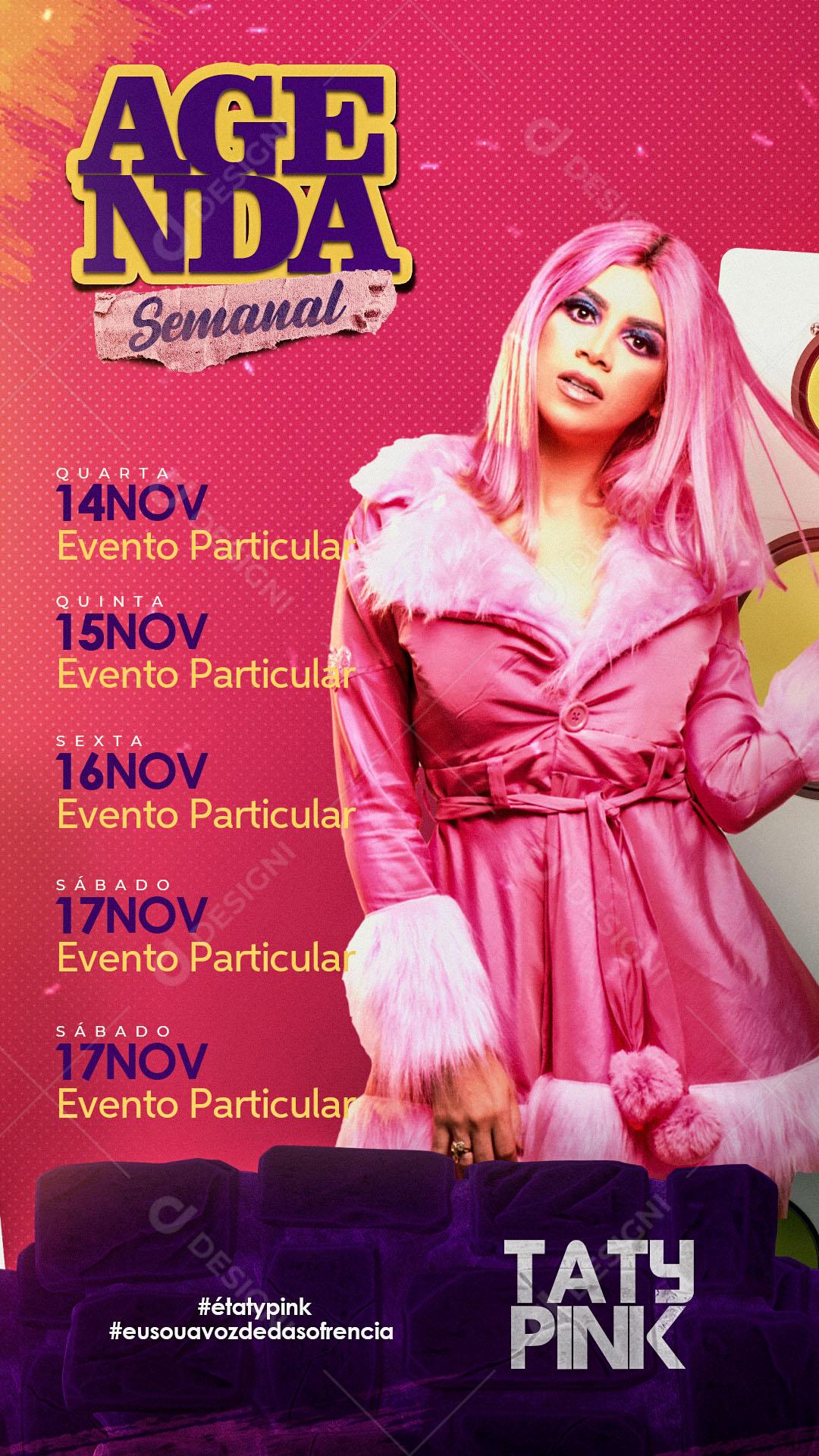 Flyer Story Agenda Semanal Artista Taty Pink Social Media PSD Editável