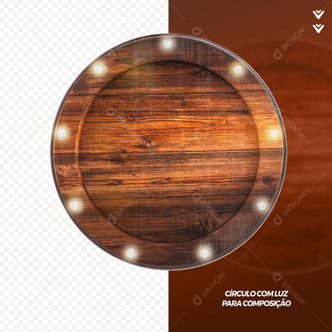 Madeira Circulo Com Luzes Elemento 3D Para Composição PSD Editável