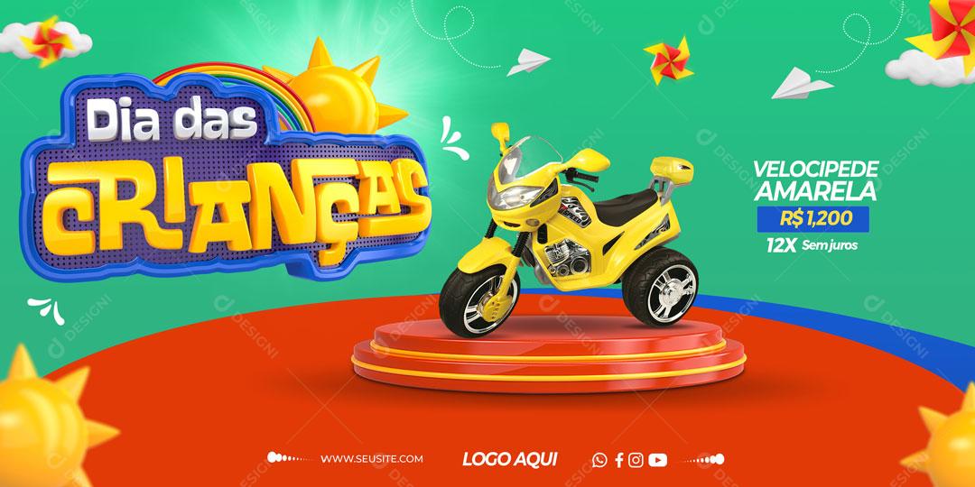 Post Banner Dia das Crianças Brinquedo Velocipede Social Media PSD Editável