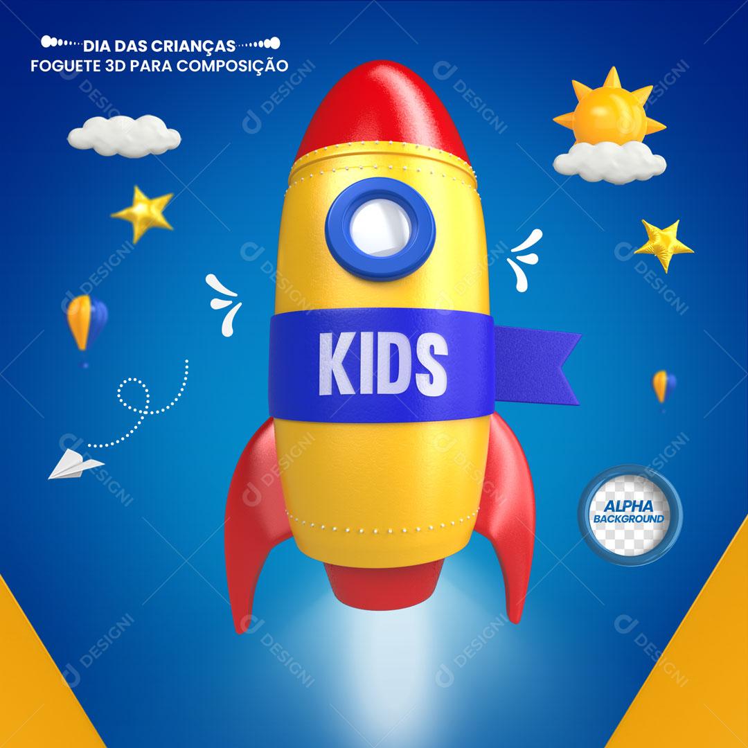 Crianças Foguete 3D Elemento 3D Para Composição PSD Editável