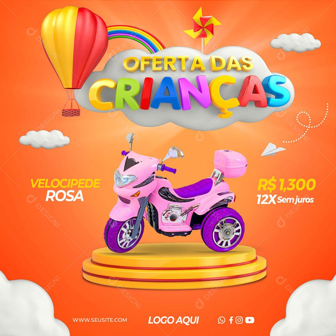Post Feed Oferta Das Crianças Brinquedo Velocipede Rosa Social Media PSD Editável