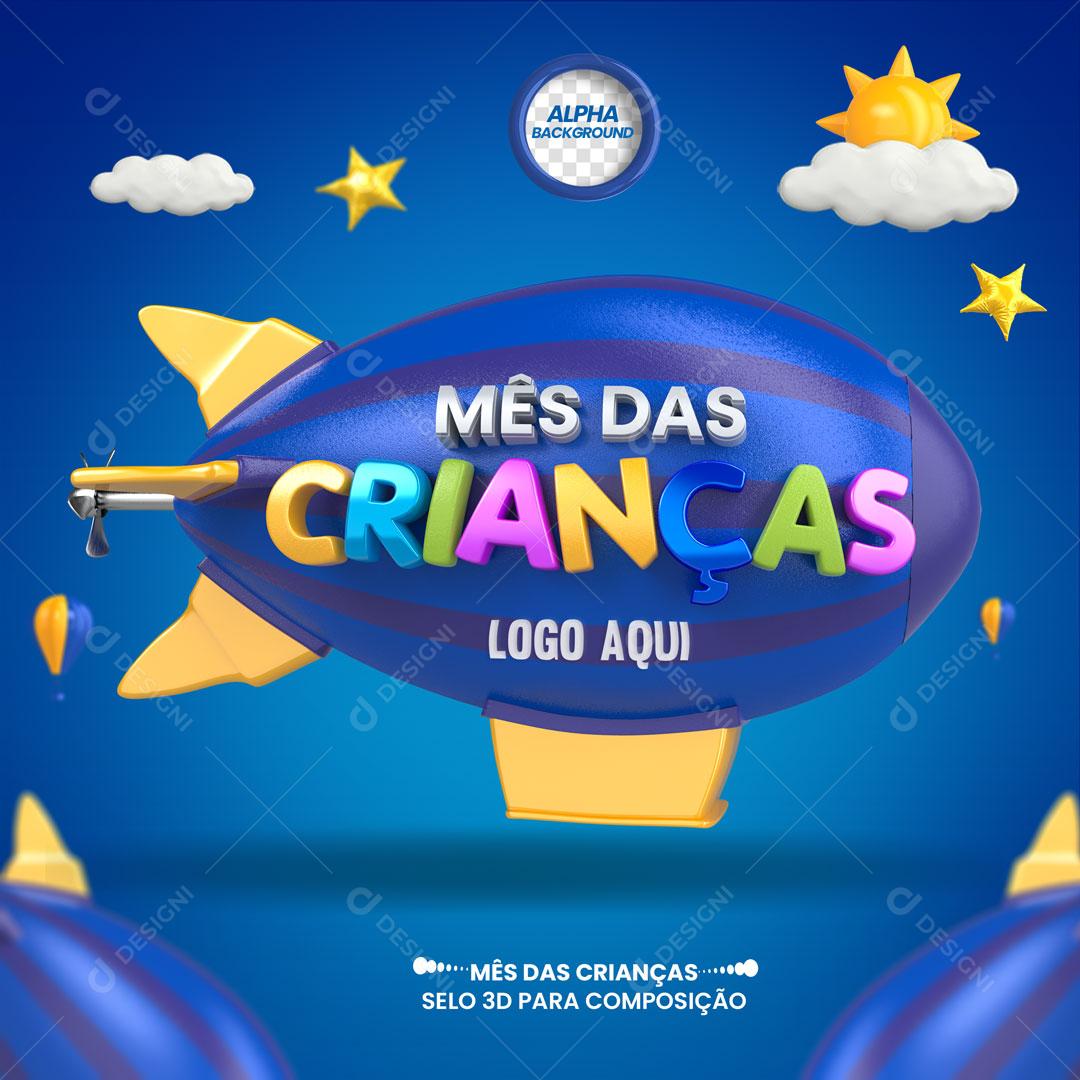 Mês das Crianças Selo 3D Para Composição PSD Editável