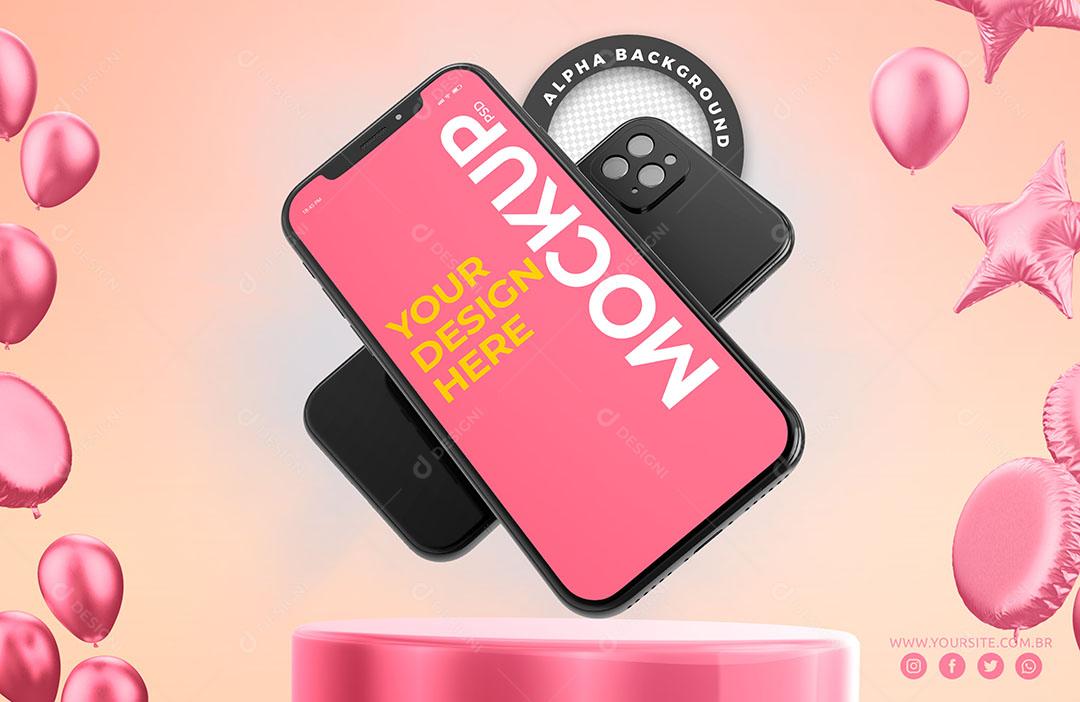 Mockup de Celular Pódio Smartphone PSD Editável