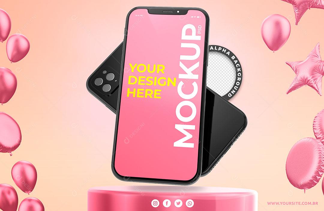 Mockup de Celular Pódio Smartphone PSD Editável
