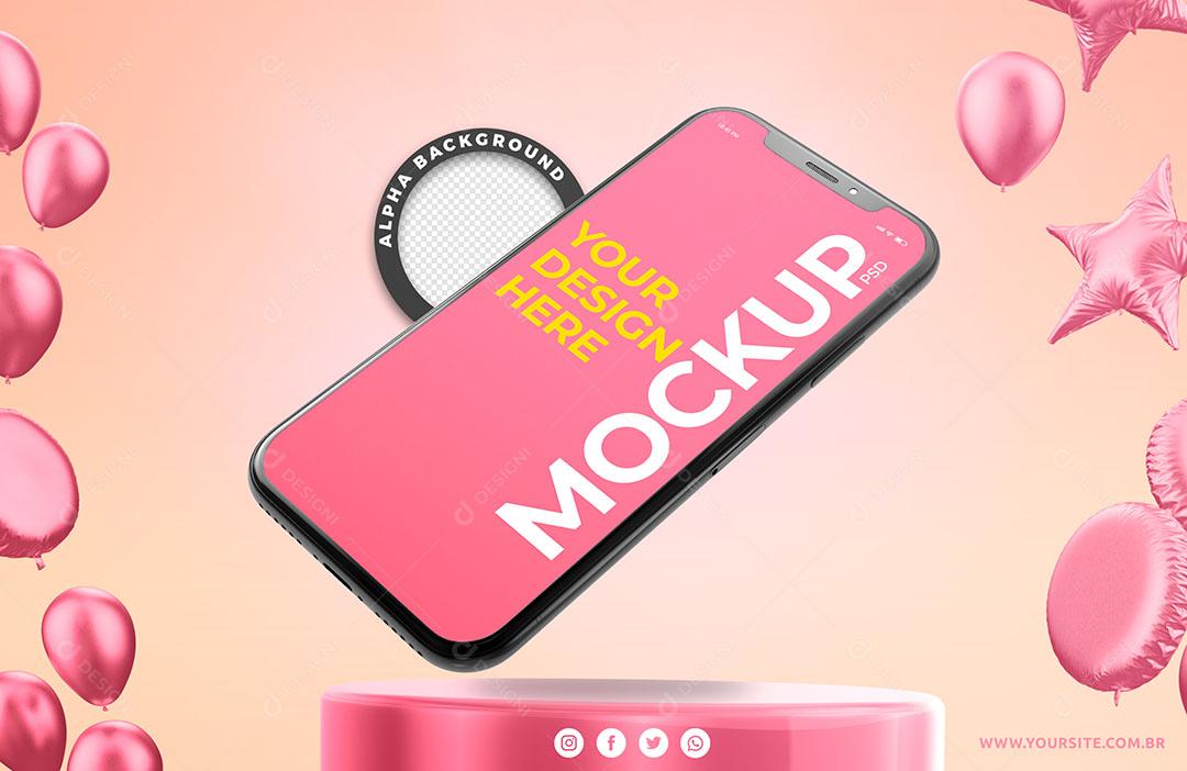 Mockup Smartphone Pódio Rosa PSD Editável