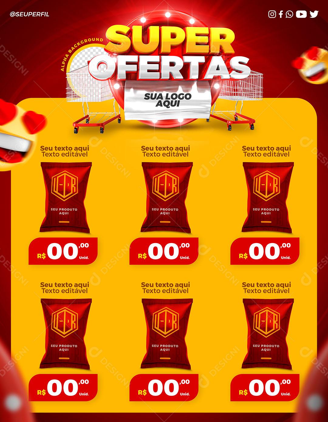 Post Feed Social Media Super Ofertas Supermercado Produtos PSD Editável