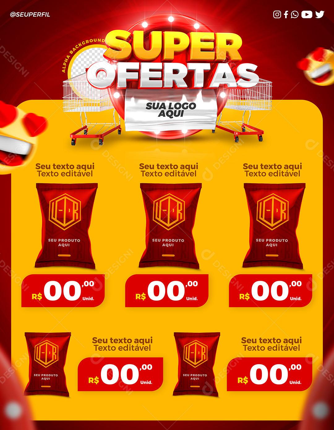 Post Feed Social Media Super Ofertas Supermercado Produtos PSD Editável