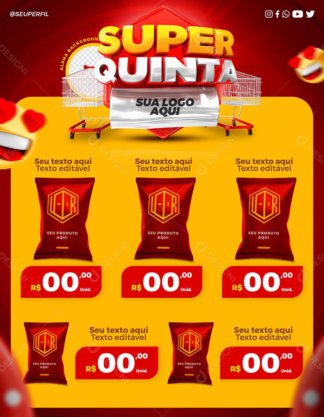 Post Feed Social Media Super Quinta Supermercado Produtos PSD Editável