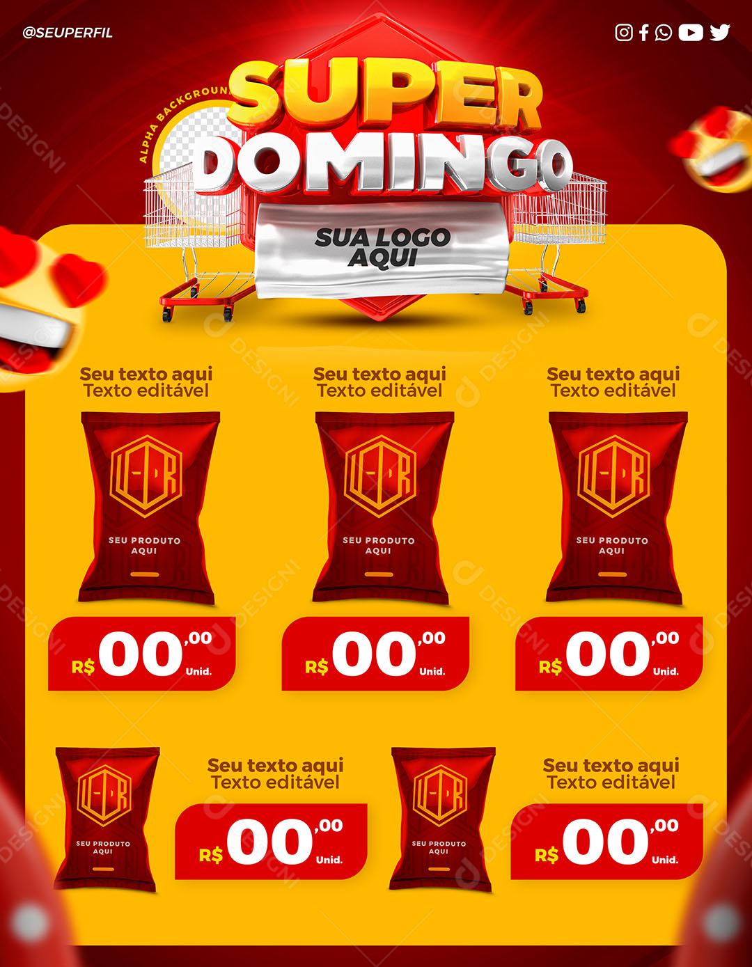 Post Feed Social Media Super Domingo Supermercado Produtos PSD Editável