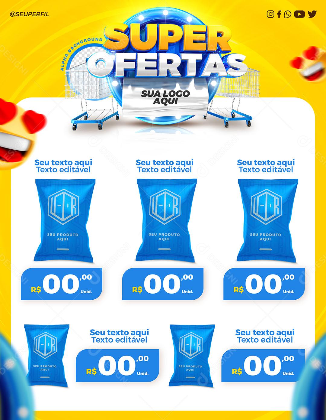 Post Feed Social Media Super Ofertas Supermercado Produtos PSD Editável