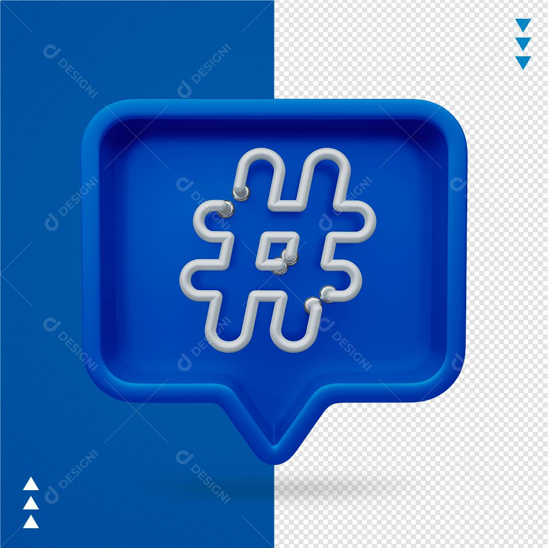 Elemento 3D para Composição Hashtag Facebook PNG Transparente Sem Fundo