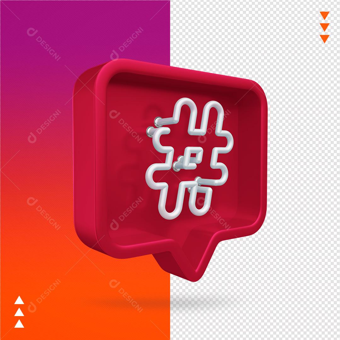 Elemento 3D para Composição Hashtag Instagram PNG Transparente Sem Fundo