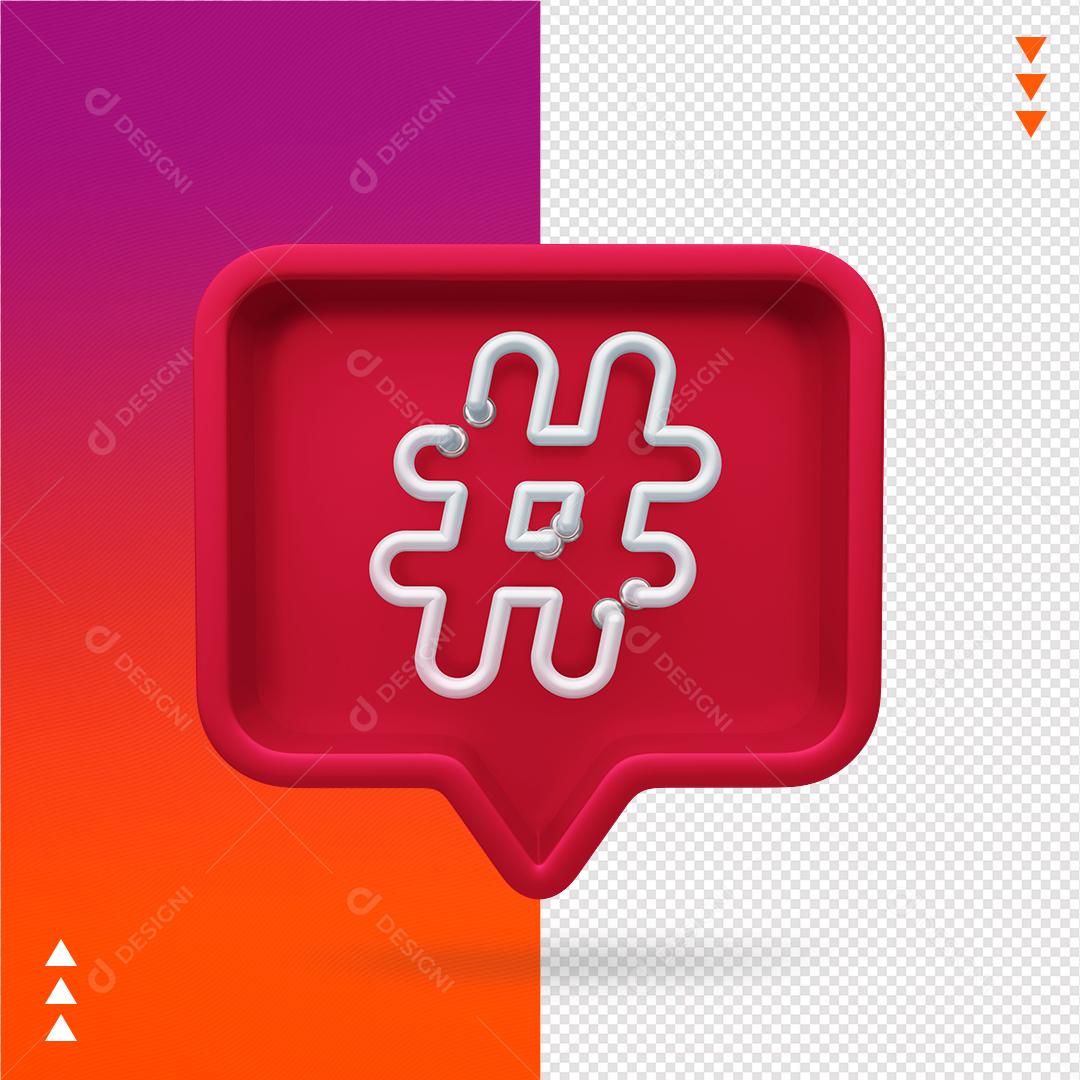 Elemento 3D para Composição Hashtag Instagram PNG Transparente Sem Fundo