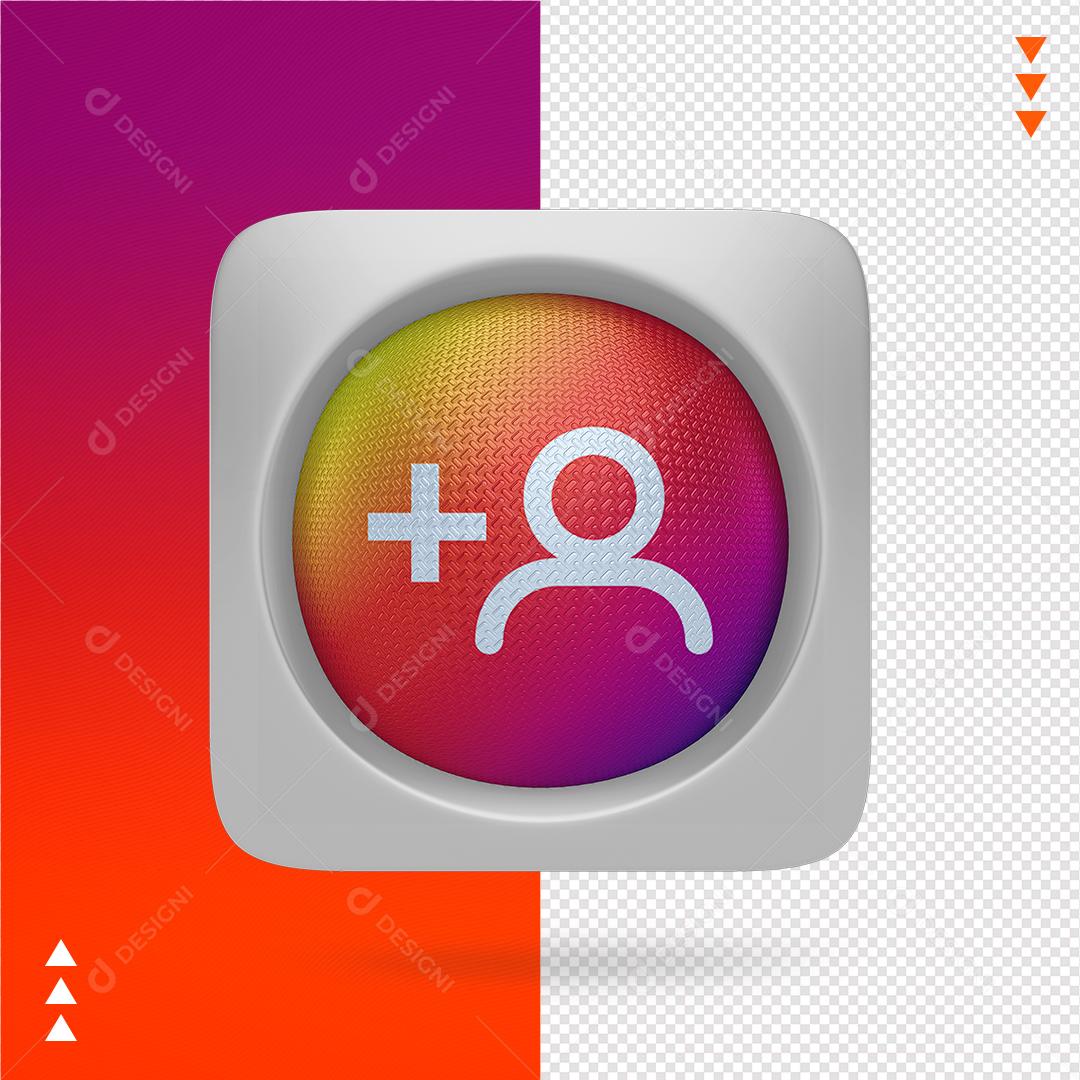 Elemento 3D para Composição Ícone Seguidor Instagram PNG Transparente Sem Fundo