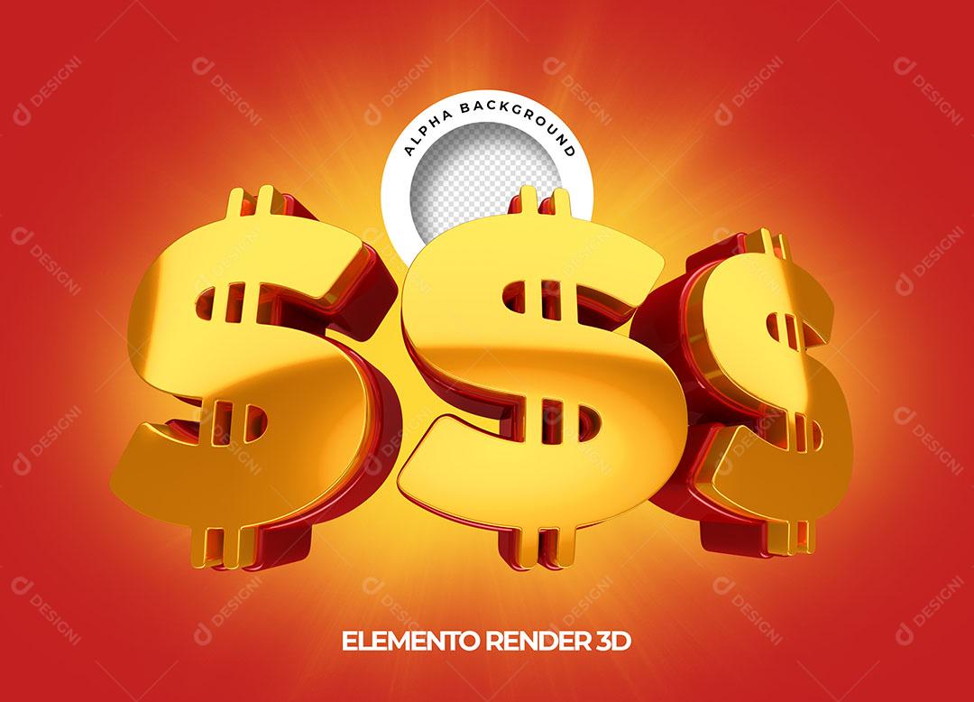 Cifrão Elemento 3D Para Composição PNG Transparente