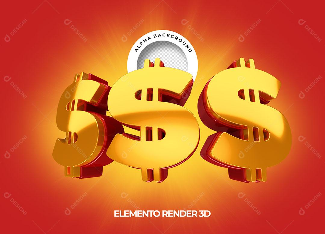 Cifrão Elemento 3D Para Composição PNG Transparente