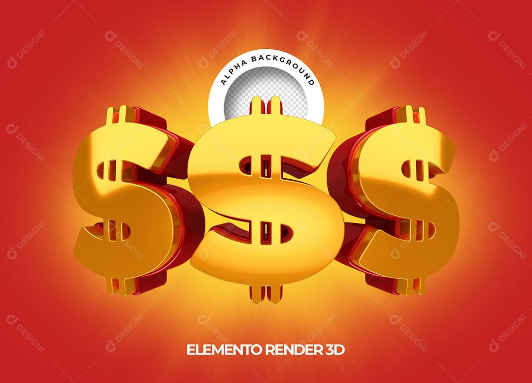 Cifrão Elemento 3D Para Composição PNG Transparente