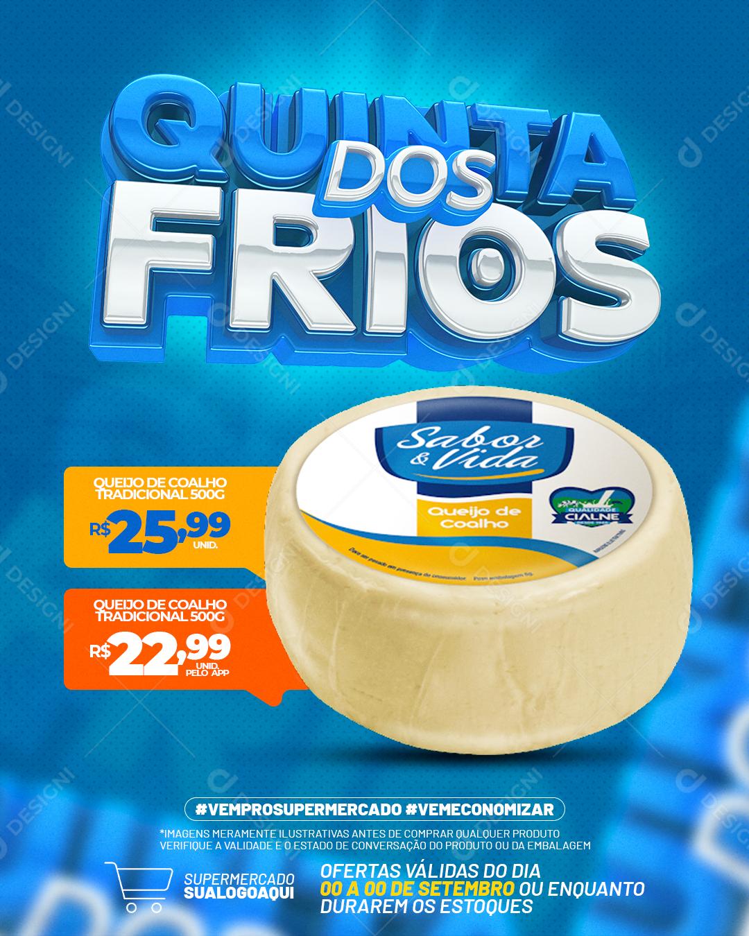 Post Feed Supermercado Quinta Dos Frios Produto Queijo Social Media PSD Editável