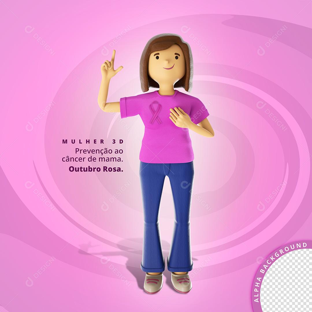 Elemento 3D Mulher Prevenção Ao Câncer de Mama PSD + PNG Transparente Sem Fundo