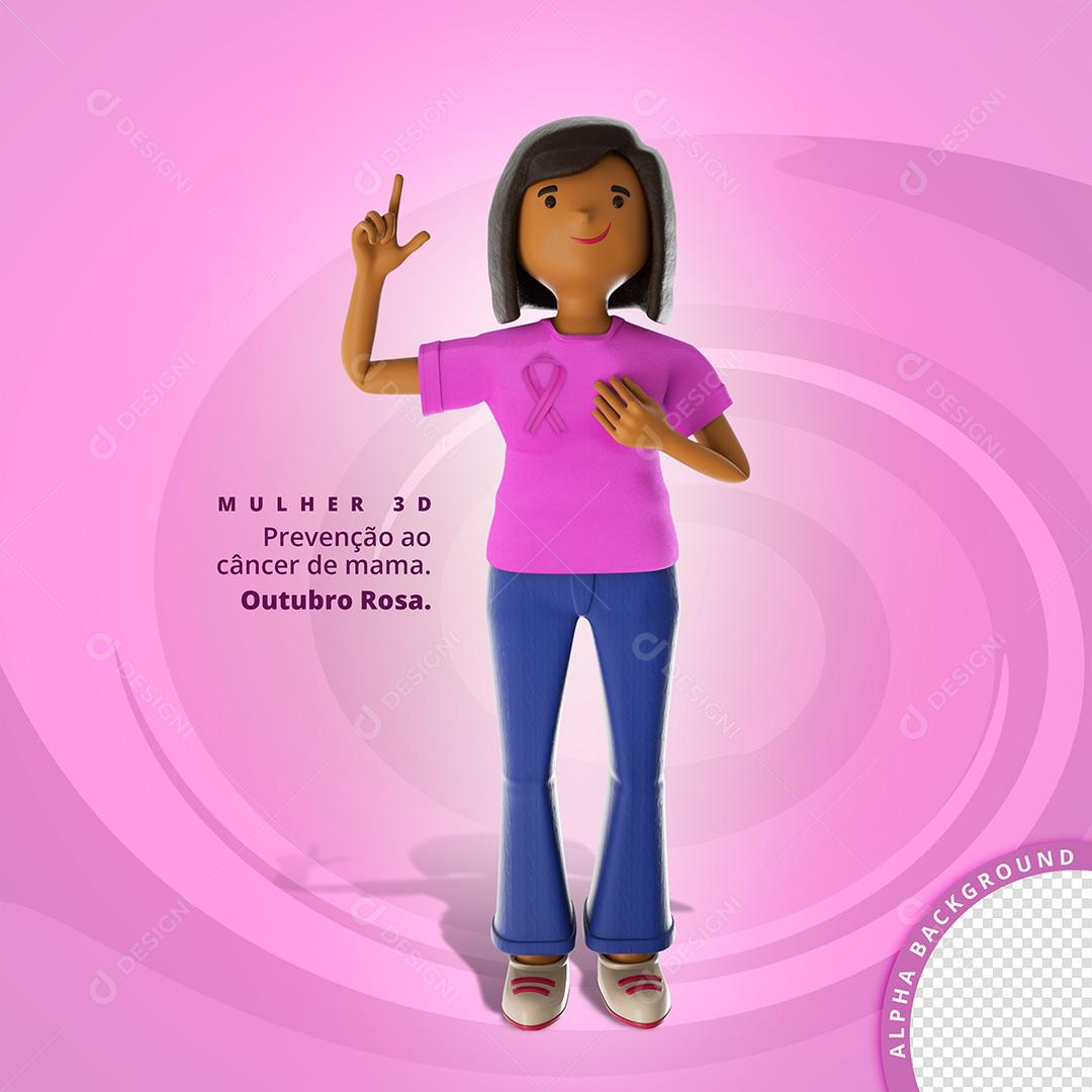 Elemento 3D Mulher Prevenção Ao Câncer de Mama PSD + PNG Transparente Sem Fundo