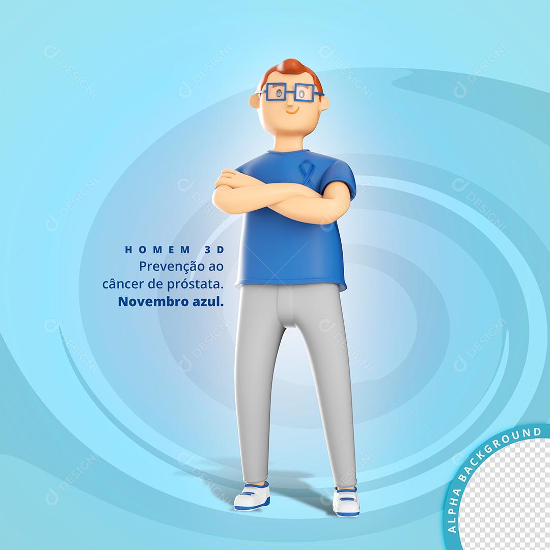 Elemento 3D Homem Prevenção Ao Câncer de Próstata PSD + PNG Transparente Sem Fundo