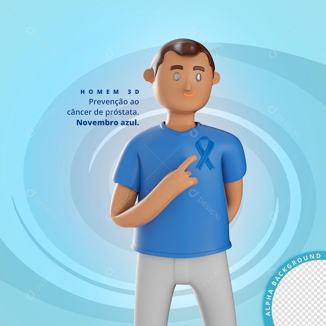 Elemento 3D Homem Prevenção Ao Câncer de Próstata PSD + PNG Transparente Sem Fundo