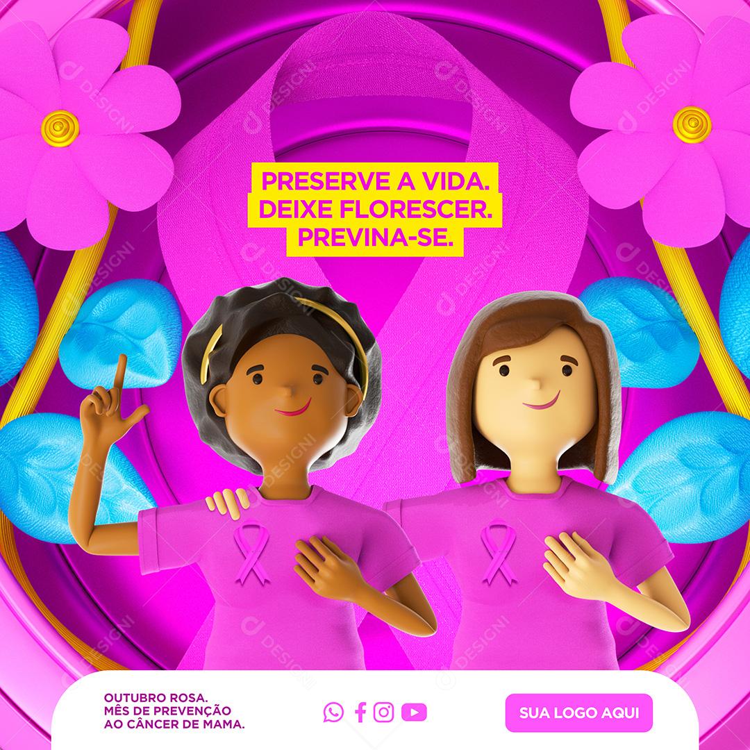 Outubro Rosa Prevenção Câncer de Mama Social Media PSD Editável