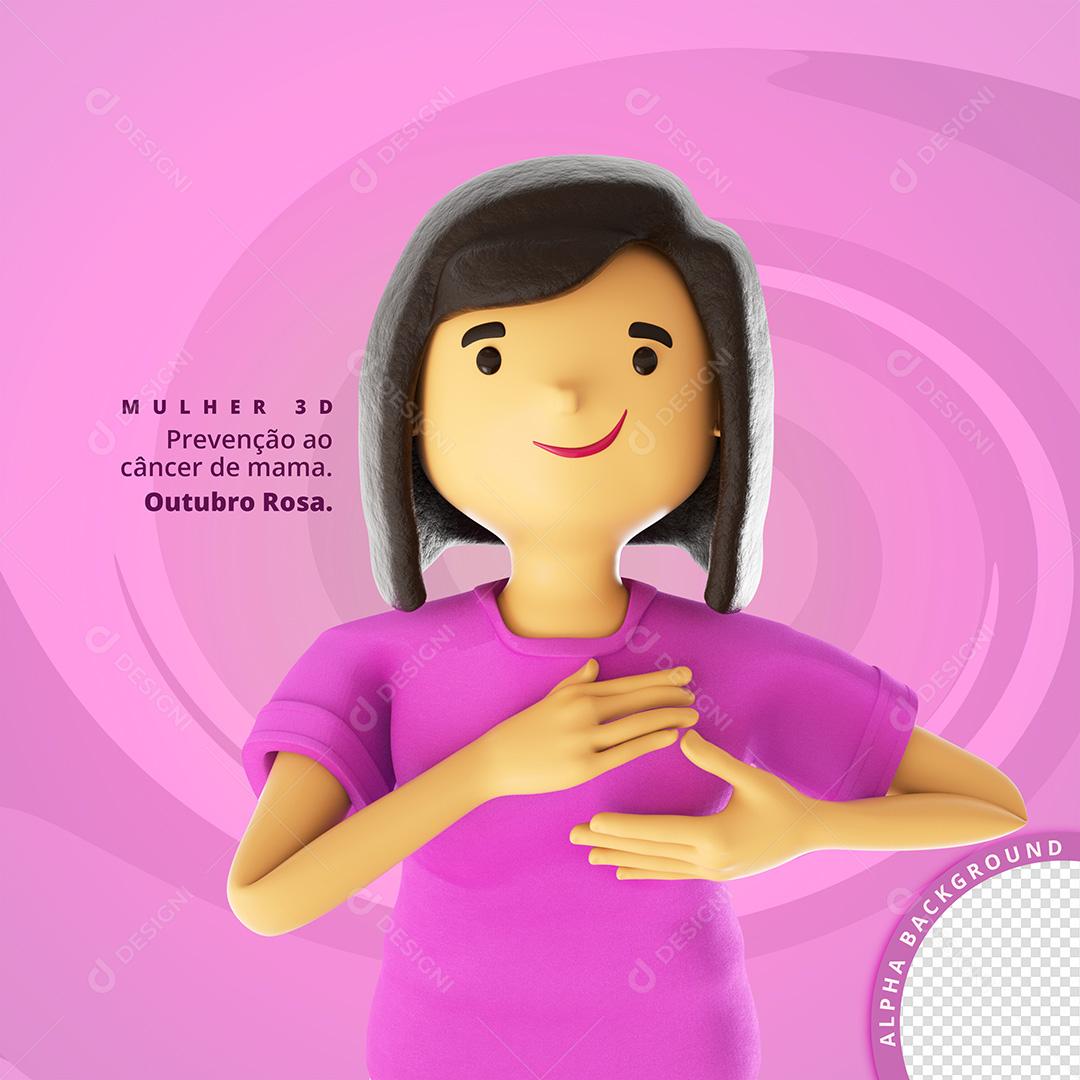 Elemento 3D Mulher Prevenção Ao Câncer de Mama PSD + PNG Transparente Sem Fundo