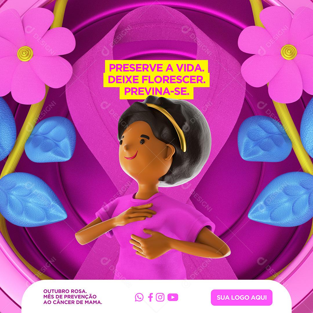 Outubro Rosa Prevenção Câncer de Mama Social Media PSD Editável