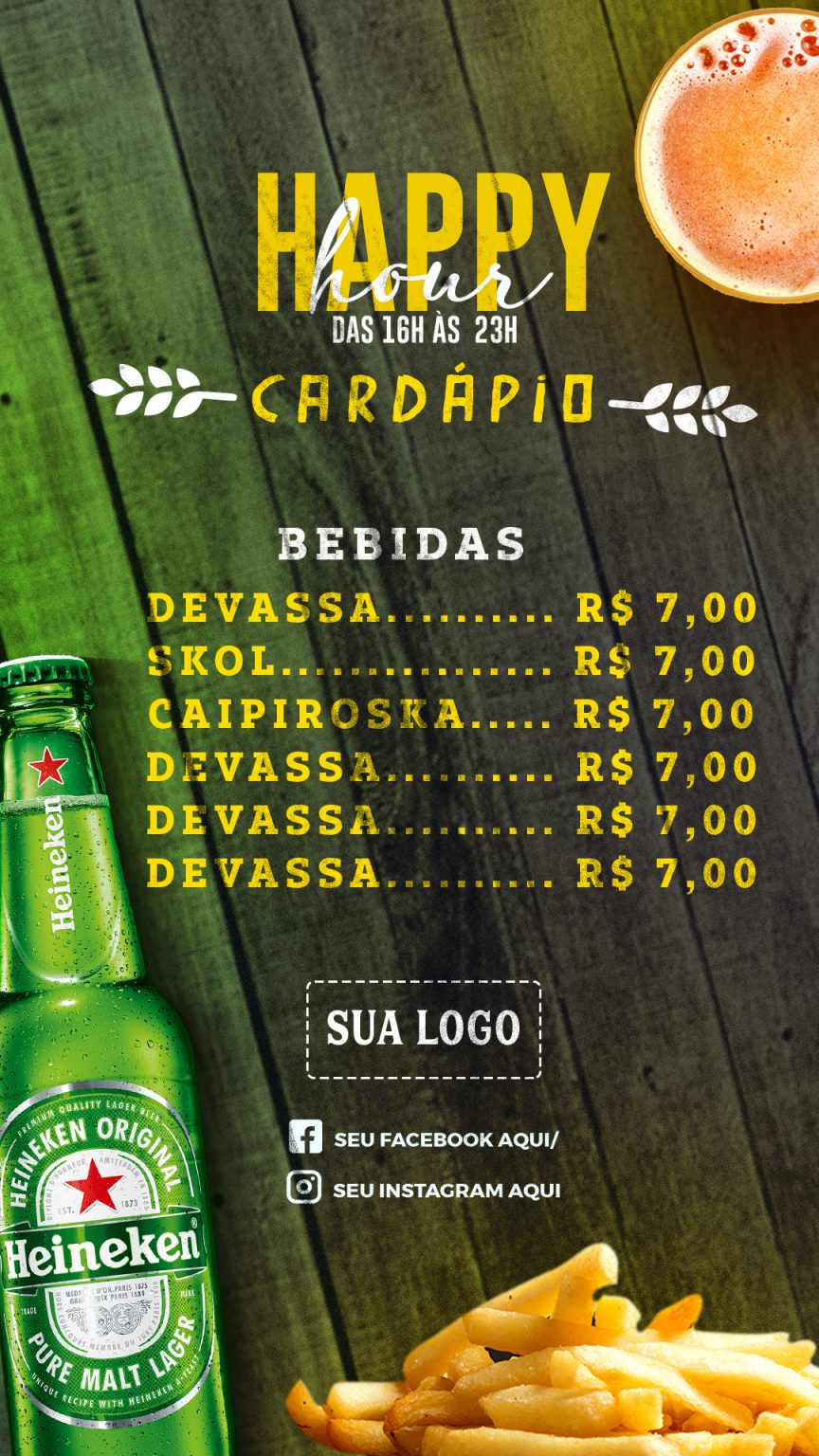 Post Story Cardápio de Bebidas Haapy Hour Social Media PSD Editável