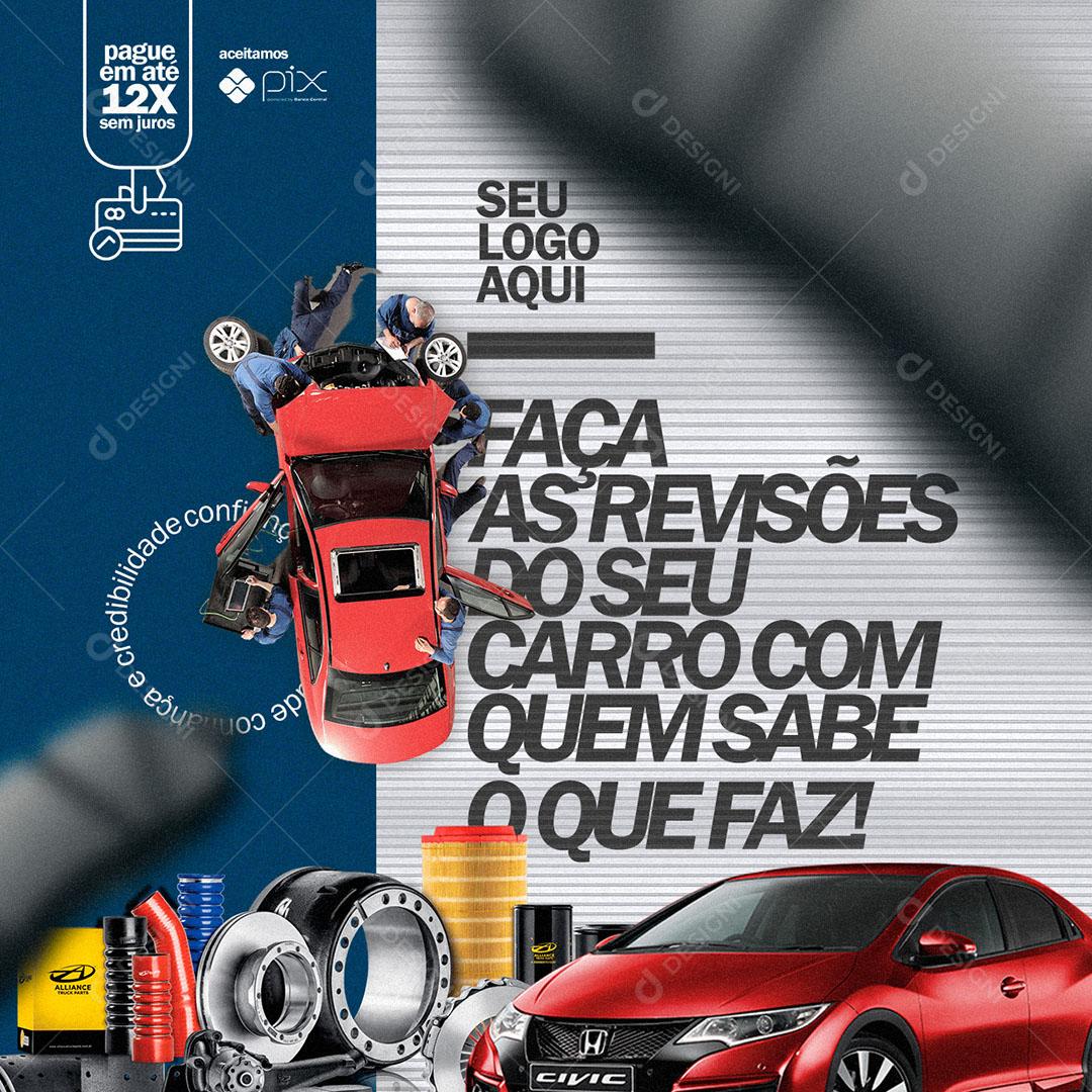 Post Feed Oficina Mecânica Faça as Revisões do Seu Carro Social Media PSD Editável