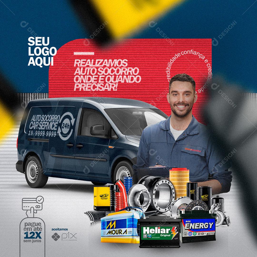 Post Feed Oficina Mecânica Realizamos Auto Socorro Social Media PSD Editável