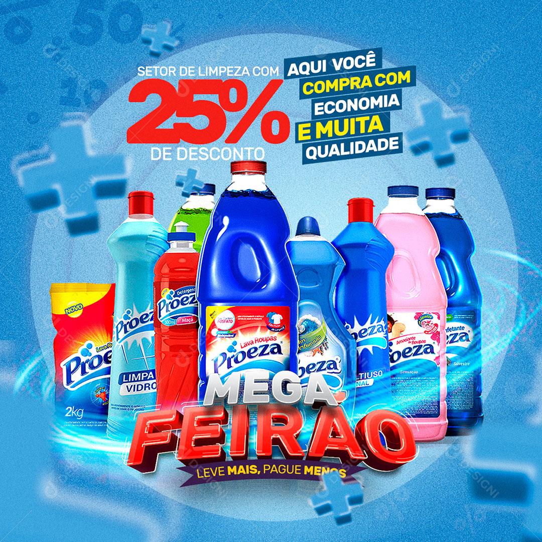 Post Feed Mega Feirão Leve Mais Pague Menos Produtos Social Media PSD Editável
