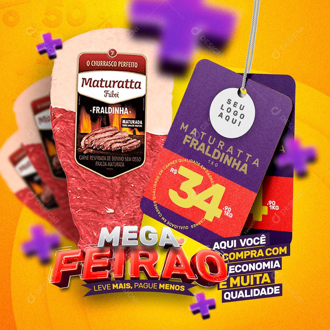 Post Feed Açougue Mega Feirão Carne Fraldinha Social Media PSD Editável