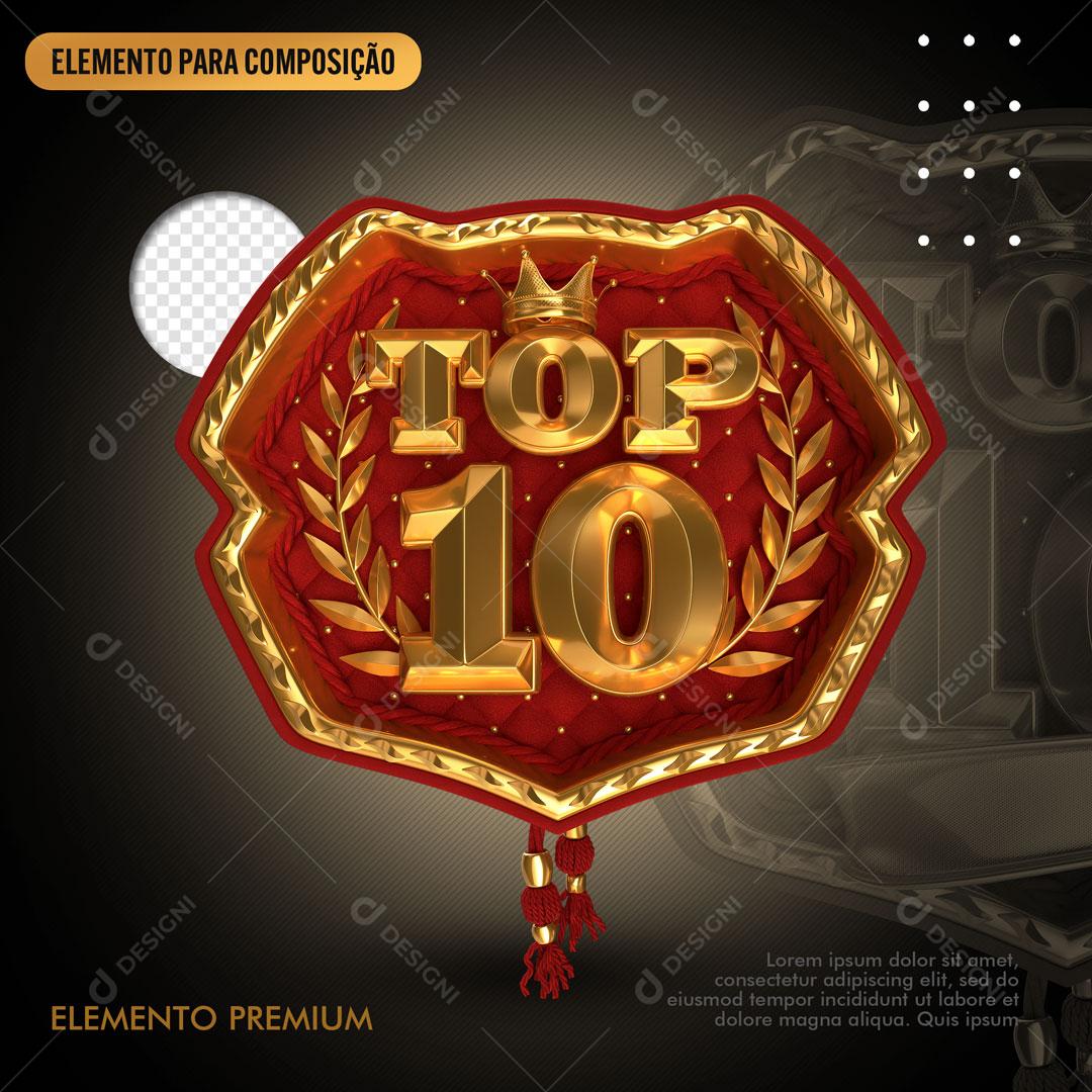 Brasão Top 10 Vermelho Selo 3D Para Composição PSD