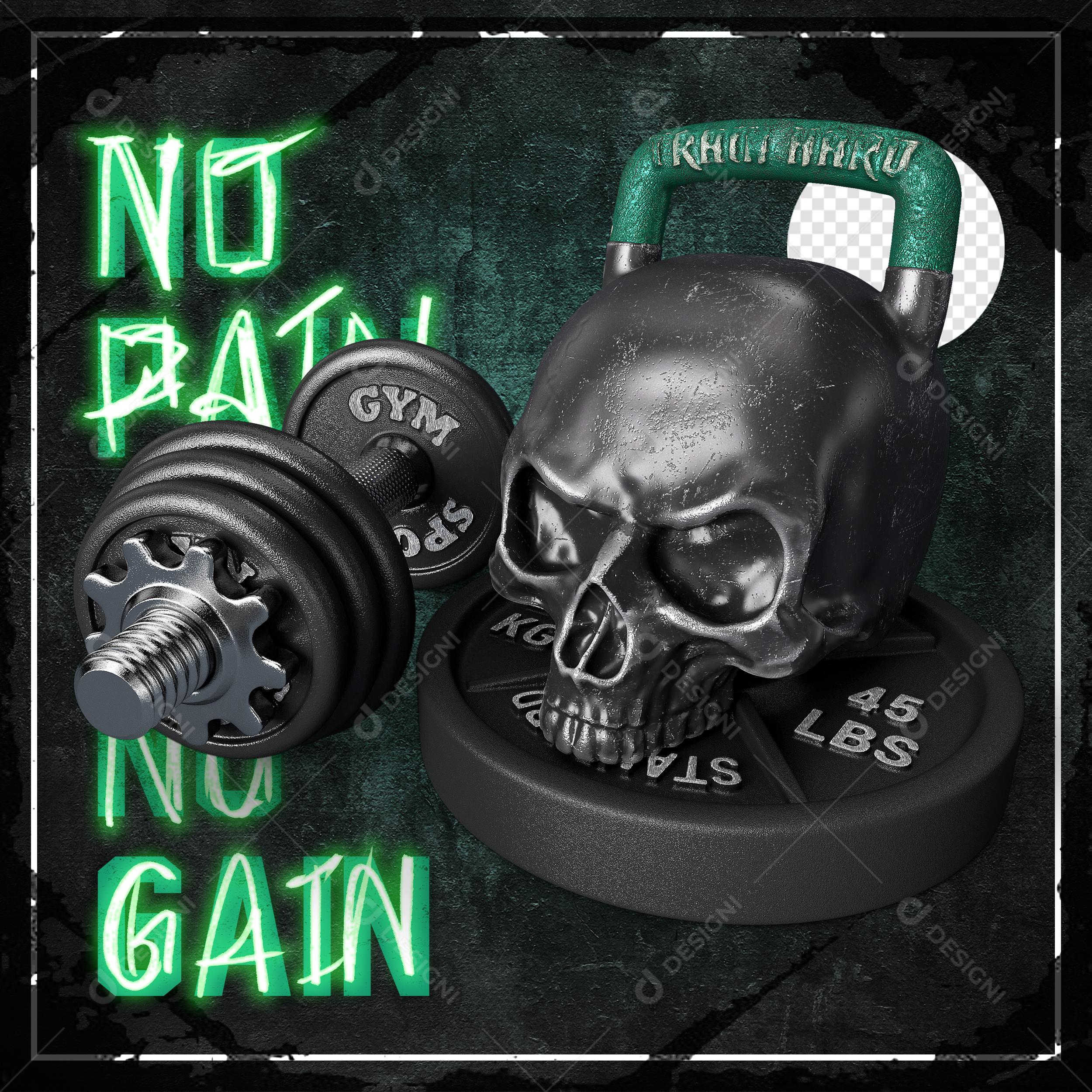Academia Gym No Pain No Gain Social Media PSD Elemento 3D