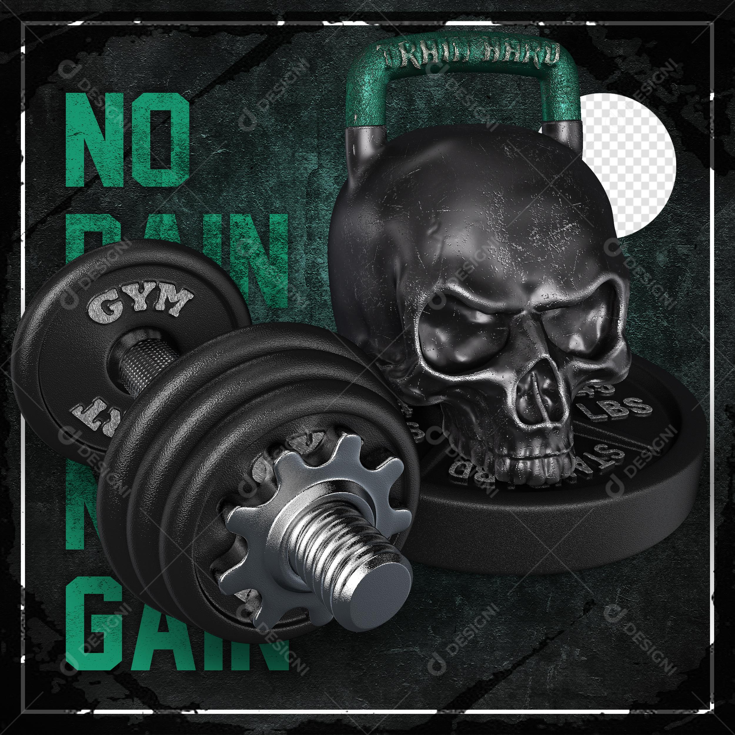 Academia Gym No Pain No Gain Social Media PSD Elemento 3D