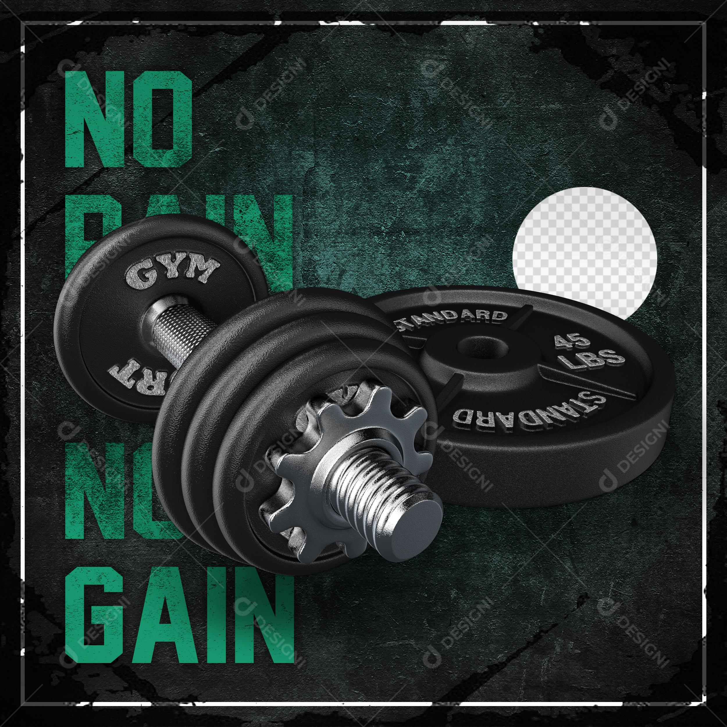 Academia Gym No Pain No Gain Social Media PSD Elemento 3D