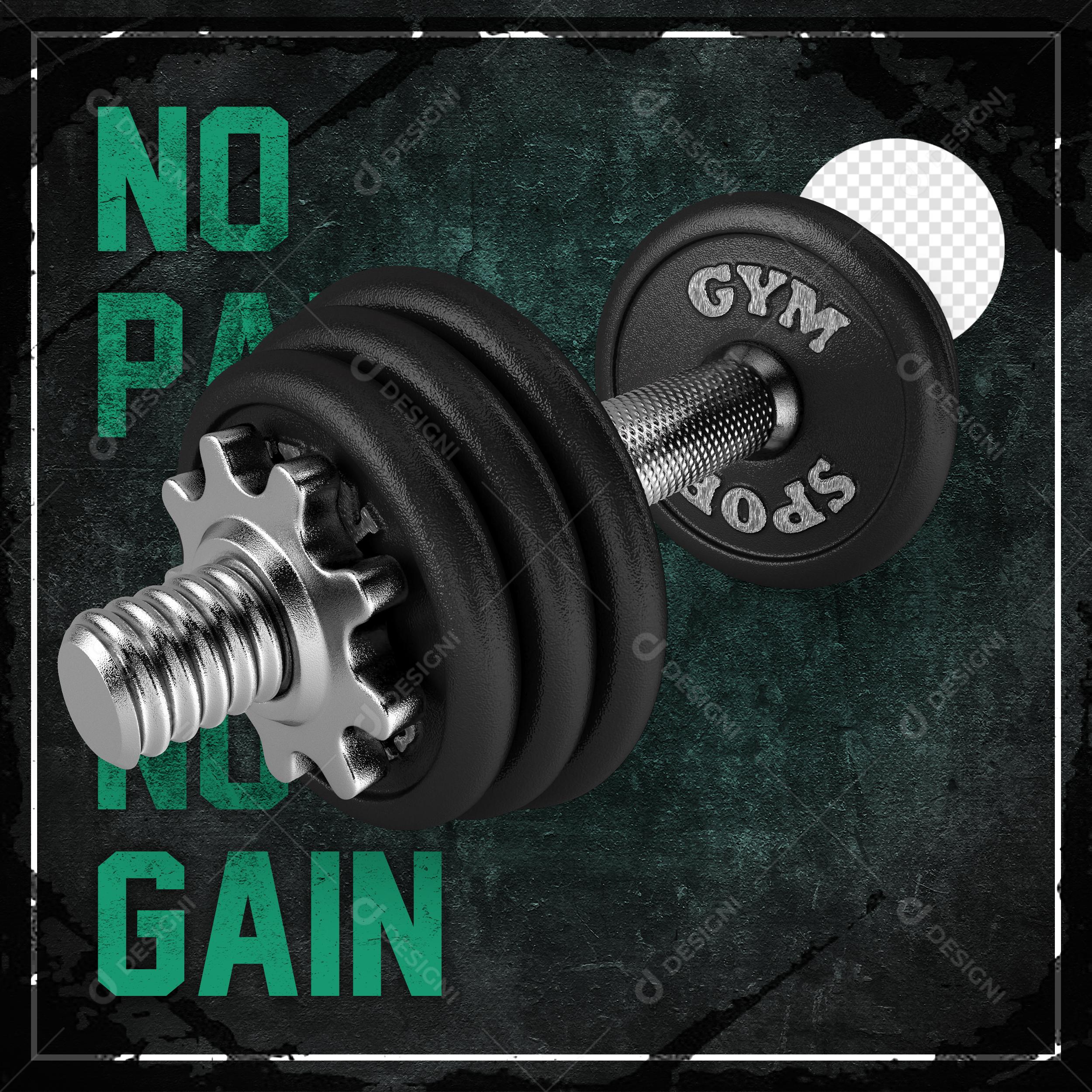 Academia Gym No Pain No Gain Social Media PSD Elemento 3D