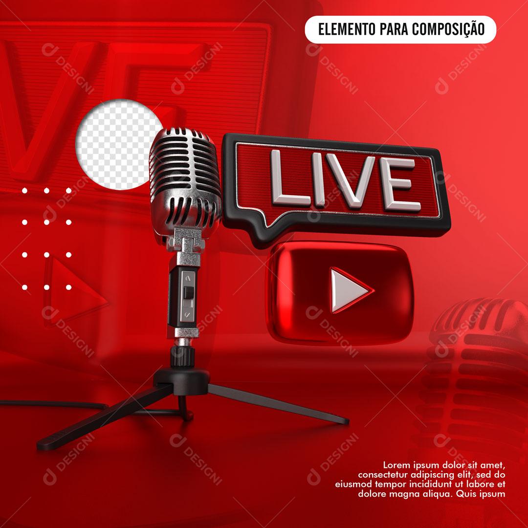 Live Microfone Selo 3D Para Composição PSD Editável