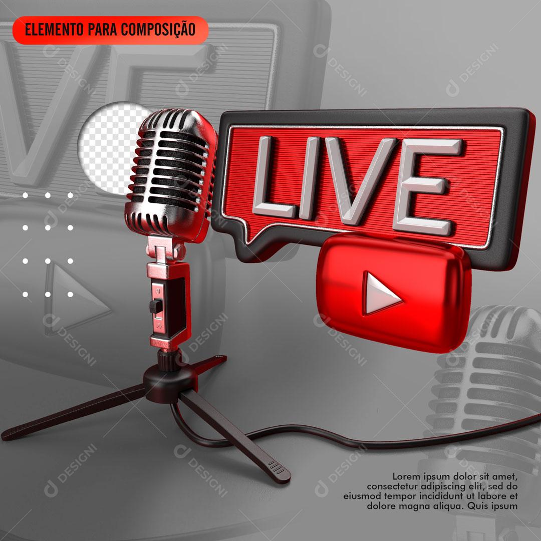 Live Microfone Selo 3D Para Composição PSD Editável