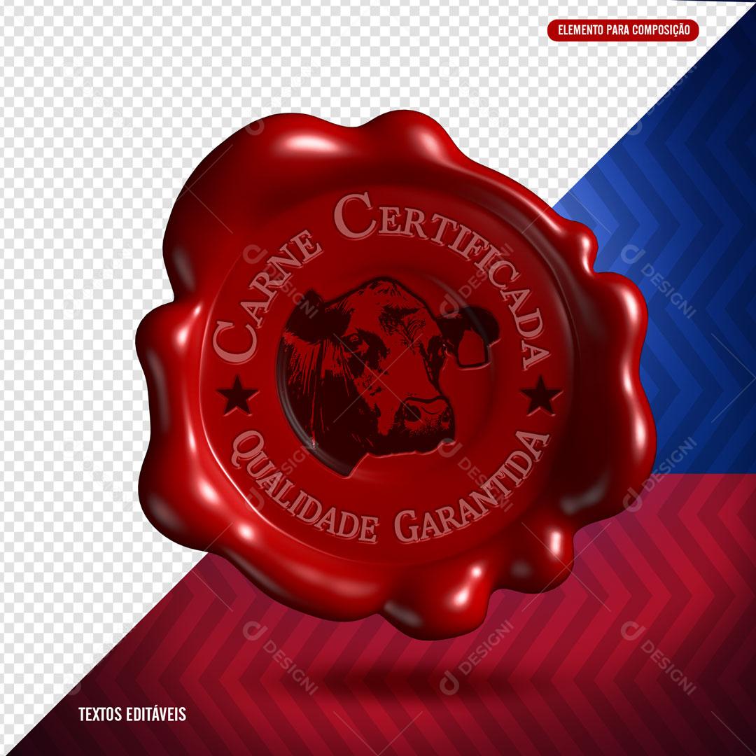 Elemento 3D Carne Certificada Texto Editável PSD