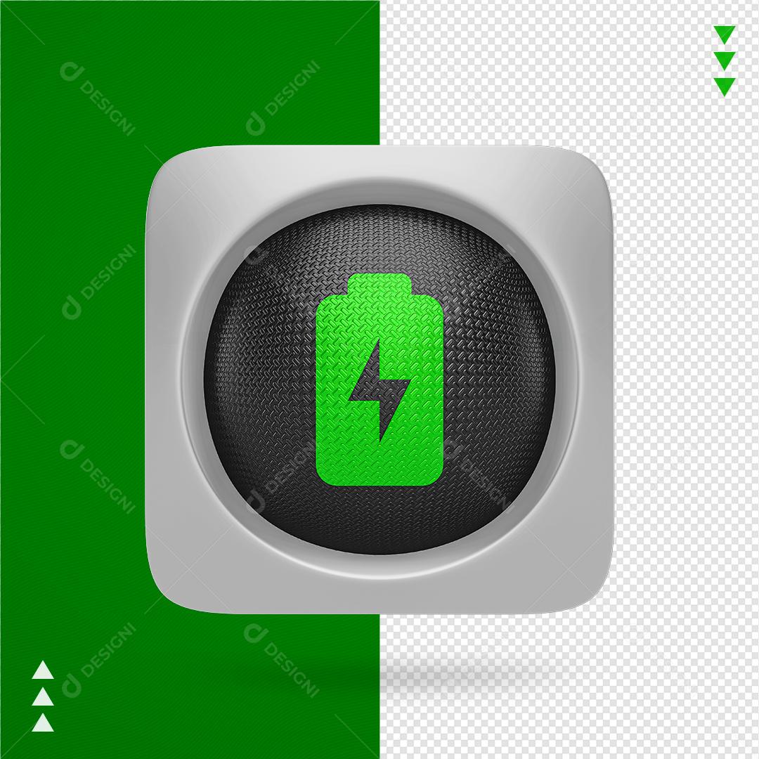 Ícone 3D Bateria para Composição PNG Transparente Sem Fundo