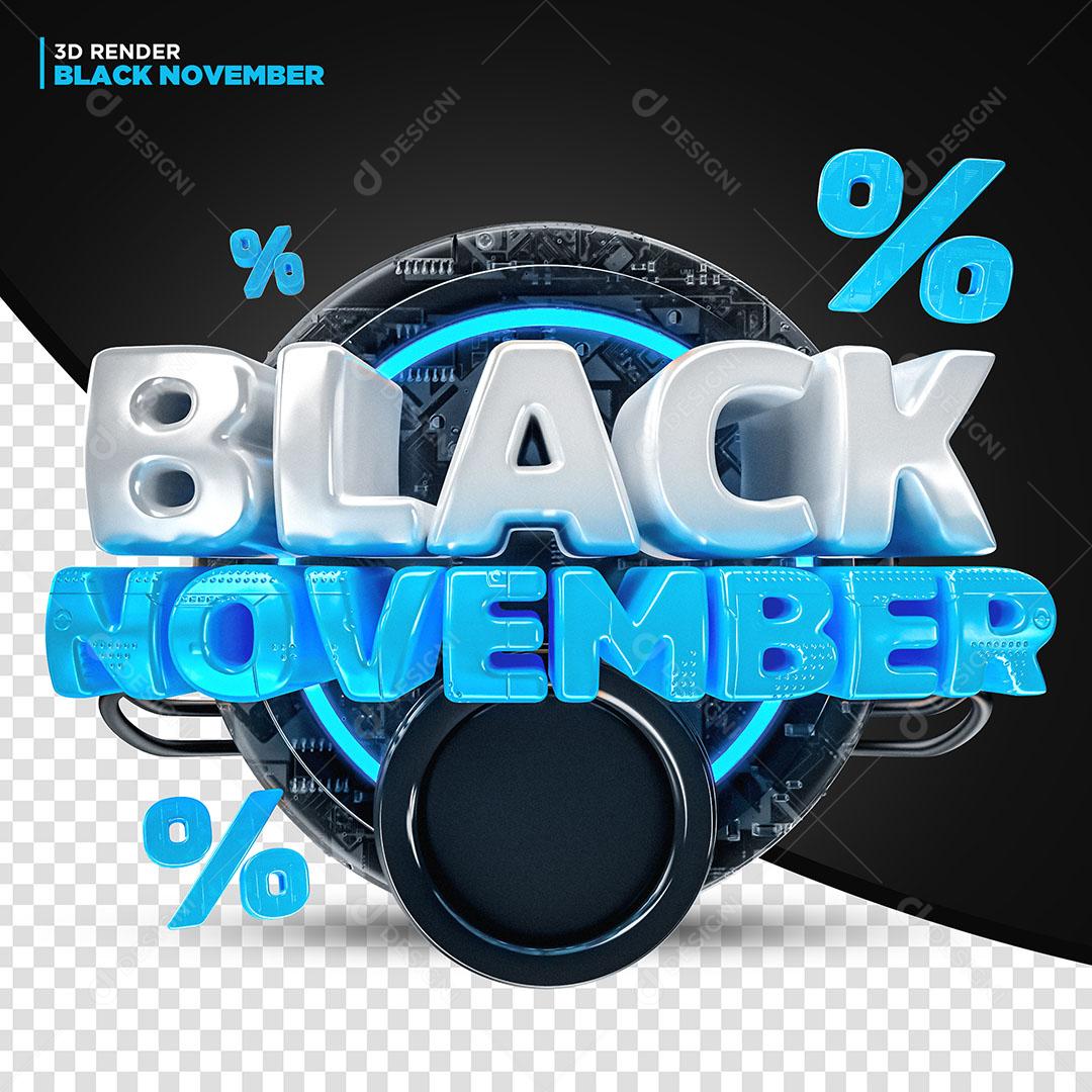Black November Selo 3D Azul Para Composição PSD