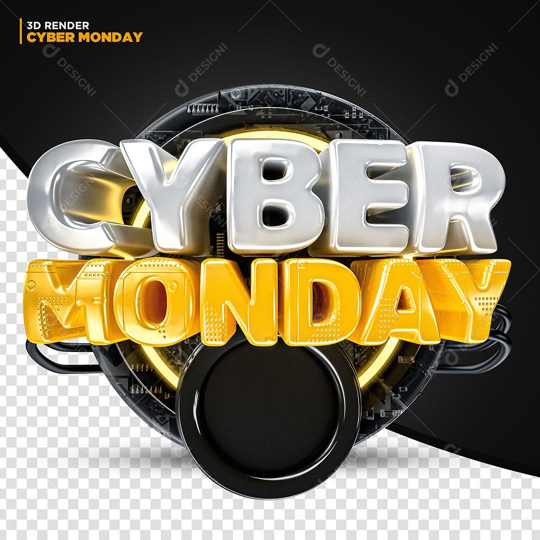 Cyber Monday Selo 3D Com Luzes Amarela Para Composição PSD Editável